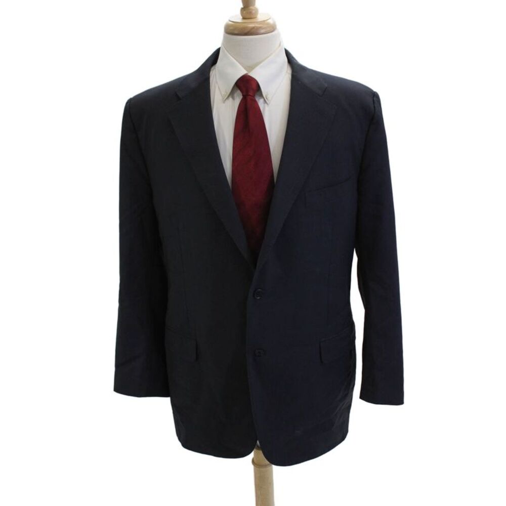 Canali Men Classic Striped Dark Blue Wool Suit Jacket Button Size 42